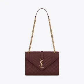 伊夫圣罗兰/Yves Saint laurent Envelope 中号深红色绗缝纹理真皮包 487206BOW916475