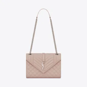 伊夫圣罗兰/Yves Saint laurent ENVELOPPE中号绗缝和纹理粉色真皮包 487206BOW926951