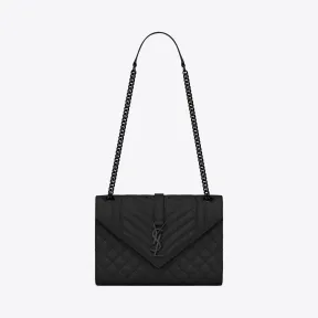 伊夫圣罗兰/Yves Saint laurent 经典 satchel中号黑色粒纹复合提花皮革手袋 487206BOW98100