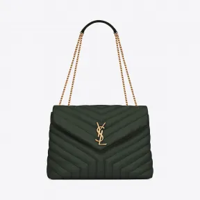 伊夫圣罗兰/Yves Saint laurent Loulou 中号深绿色Y形绗缝真皮链条包 487216DV7273045