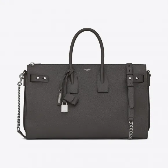 伊夫圣罗兰/Yves Saint laurent SOFT DAY BAG Duffle 36袋采用灰色沥青纹理皮革制成 491