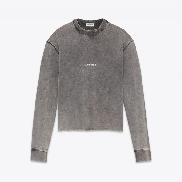 伊夫圣罗兰/Yves Saint laurent 水洗黑色起绒布短款运动衫，配有Saint Laurent方牌  497103Y