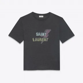 伊夫圣罗兰/Yves Saint laurent 黑色斑驳运动衫的男朋友T恤，印有SAINT LAURENT闪电 498788Y