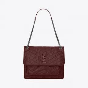 伊夫圣罗兰/Yves Saint laurent Niki 大号深红色褶皱绗缝真皮链条包 4988830EN046475