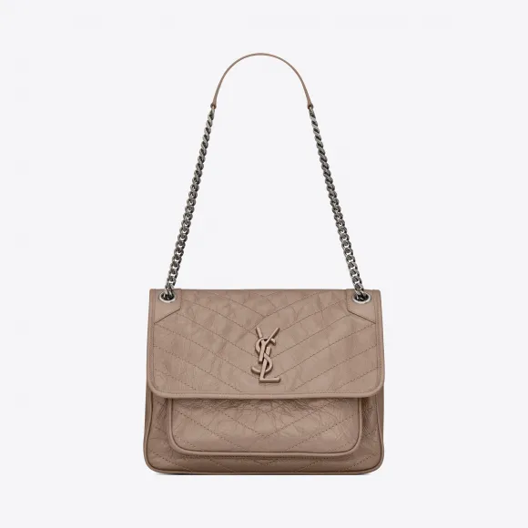 伊夫圣罗兰/Yves Saint laurent Niki  中号复古褶皱真皮包 4988940EN049943