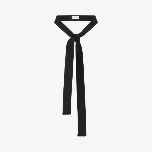 伊夫圣罗兰/Yves Saint laurent 黑色山东丝Ascot披巾 4998134Y0131000