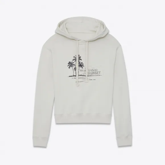 伊夫圣罗兰/Yves Saint laurent 这款刺绣连帽衫采用WAITING FOR SUNSET印花，采用米白色羊毛制成