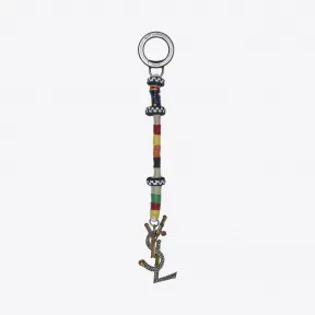 伊夫圣罗兰/Yves Saint laurent 柏柏尔标志钥匙扣，银色金属和皮革，带多色绳索 506496J17C48198