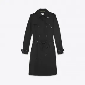 伊夫圣罗兰/Yves Saint laurent 黑色华达呢双排扣带腰带风衣 507530Y039W1000