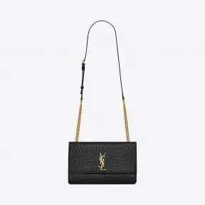 伊夫圣罗兰/Yves Saint laurent Sunset 中号压花鳄鱼纹黑色真皮包 5158230Q50W1000