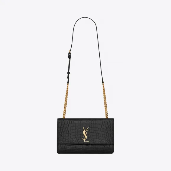 伊夫圣罗兰/Yves Saint laurent Sunset 中号压花鳄鱼纹黑色真皮包 5158230Q50W1000