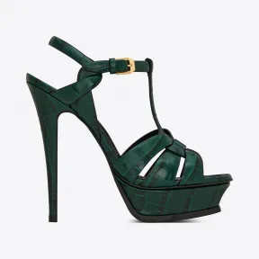 伊夫圣罗兰/Yves Saint laurent Tribute 105 深绿色鳄鱼纹压花真皮凉鞋 527533D6E00303