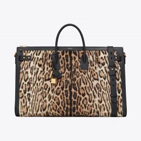 伊夫圣罗兰/Yves Saint laurent Sac de Jour 三日用米色黑色豹猫纹软皮小牛皮行李袋  5286680