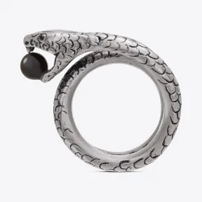 伊夫圣罗兰/Yves Saint laurent 黑色玻璃珠饰银色金属蛇形指环   533607Y15268110