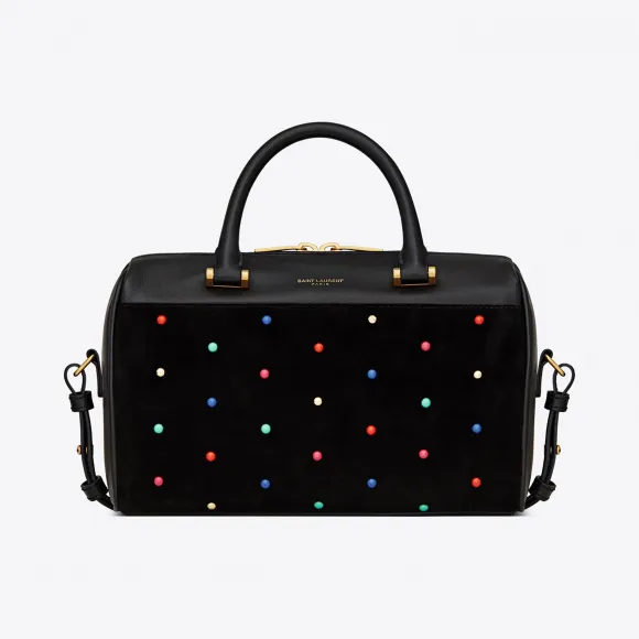 伊夫圣罗兰/Yves Saint laurent DUFFLE迷你麂皮彩色饰钉包 53693402RH71077