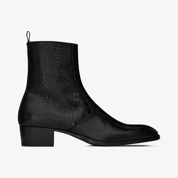 伊夫圣罗兰/Yves Saint laurent WYATT鳄鱼皮压纹皮靴 54929106A001000