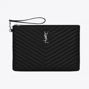 伊夫圣罗兰/Yves Saint laurent Monogram黑色绗缝真皮平板电脑包 559193CWU021000