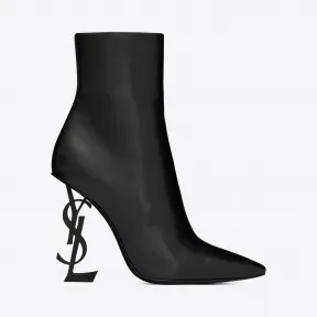伊夫圣罗兰/Yves Saint laurent opyum皮革黑色后跟踝靴 5637530RRUU1000