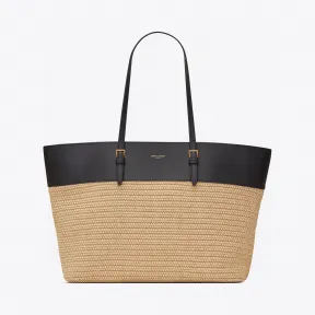 伊夫圣罗兰/Yves Saint laurent 女士 BOUCLE中号e/w拉菲草和光滑皮革购物包 6089629OB8J2074