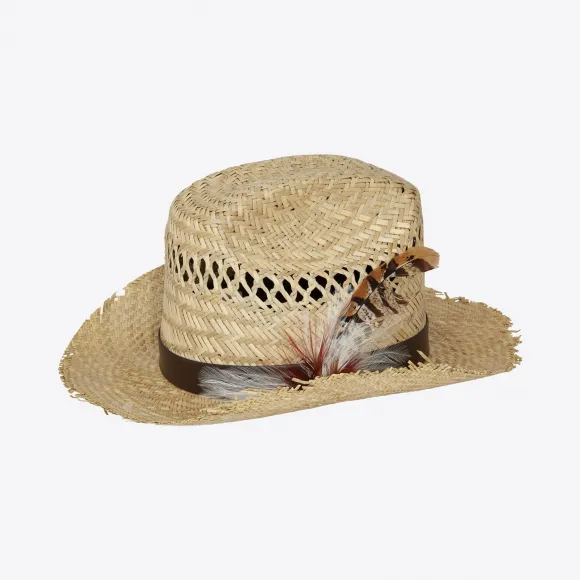 伊夫圣罗兰/Yves Saint laurent 女士 皮革和羽毛西部牛仔草帽 6106783YE499564