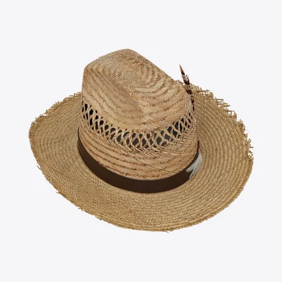 伊夫圣罗兰/Yves Saint laurent 男士 皮革和羽毛西部牛仔草帽 6106784YE499564