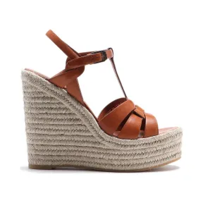 伊夫圣罗兰/Yves Saint laurent TRIBUTE光滑皮革麻绳底坡跟凉鞋 611924BDA002206