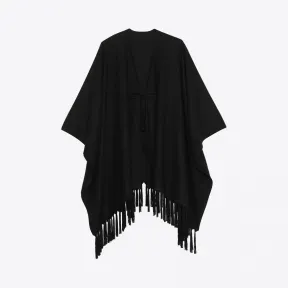 伊夫圣罗兰/Yves Saint laurent 羊绒和皮革流苏斗篷 6130603YB351000