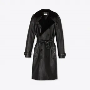 伊夫圣罗兰/Yves Saint laurent 粒面皮革和羊毛皮风衣