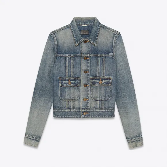 伊夫圣罗兰/Yves Saint laurent ”\n 肮脏的沙蓝色牛仔布40年代牛仔夹克”