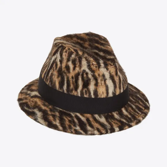 伊夫圣罗兰/Yves Saint laurent 豹猫印花拉绒羊毛和羊驼毛毡爵士帽