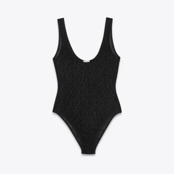 伊夫圣罗兰/Yves Saint laurent 针织薄纱字母标志连身衣，点缀仿水晶。 676134Y36DR1001