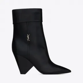 伊夫圣罗兰/Yves Saint laurent Niki银色字母标志光滑皮靴 678534AAABA1000