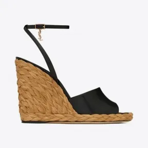 伊夫圣罗兰/Yves Saint laurent Paloma光滑皮革麻绳底坡跟鞋 6886891ZJ001000