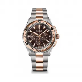 真力时/Zenith El Primero系列 精钢表壳，玫瑰金表冠和按钮
单向旋转表圈，玫瑰金圆盘 自动机械机芯 男表 51.2061.405-75.M2060