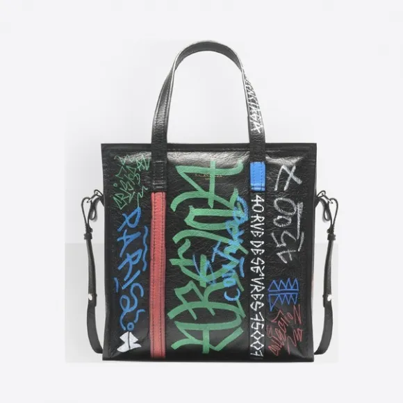 巴黎世家/Balenciaga ‎女士‎ ‎黑色 ‎ ‎涂鸦Bazar小号购物包 ‎ | Balenciaga 443096-0FE4N-1065