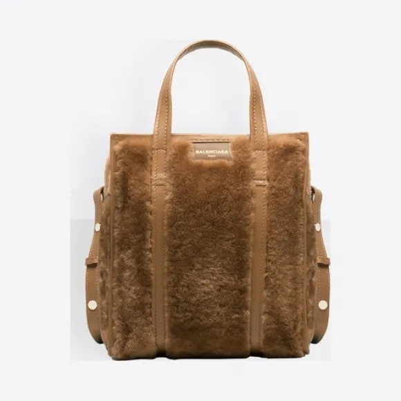 巴黎世家/Balenciaga Bazar毛羊皮超小号购物包 - 米色 | 女士BBazar手袋 452458-D7W1N-2510