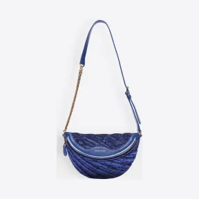 巴黎世家/Balenciaga 靛蓝色 压花丝绒Souvenirs超小号腰包 45472656fw