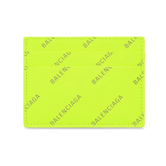 巴黎世家/Balenciaga Cash 荧光黄色牛皮革反光 Allover Logo 卡夹 594309210IF7281