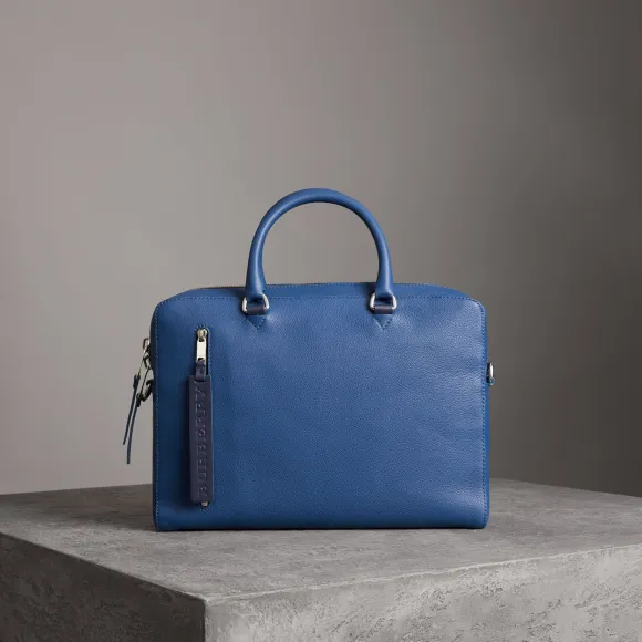 博百利/Burberry 男士 粒纹皮革公文包 (亮青蓝色) - 男士  40755341