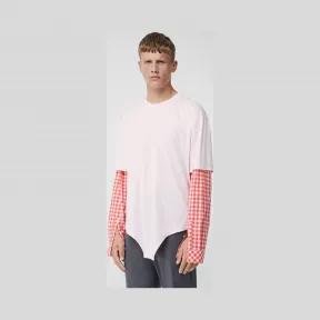 博百利/Burberry 小方格衣袖镂空衣摆棉质宽松 T 恤衫 (浅粉红色)  45637481