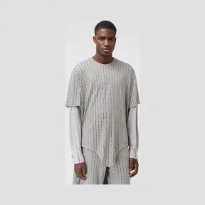 博百利/Burberry 镂空衣摆人造水晶装饰细条纹棉质宽松 T 恤衫 (云灰色)  45637491