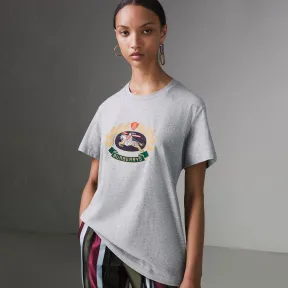 博百利/Burberry 女士 典藏绣标棉质 T 恤衫 (浅麻灰) 80029311