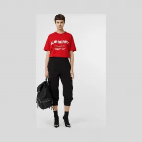 博百利/Burberry 女士 Horseferry 印花棉质宽松 T 恤衫 (亮红色) 80115401