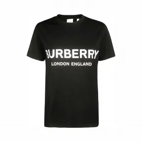 博百利/Burberry 女士 徽标印花棉质 T 恤衫 (黑色) 80116511