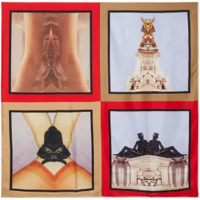 博百利/Burberry 男士 蒙太奇印花大号丝质方巾 (米红色)  80124601