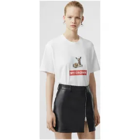 博百利/Burberry 女士 蒙太奇印花棉质宽松 T 恤衫 (白色) 80136641