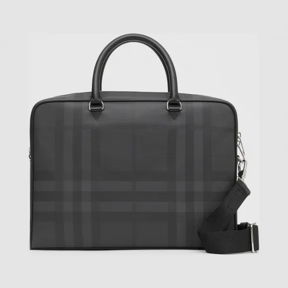 博百利/Burberry 男士 London 格纹拼皮革公文包 (深炭灰) 80139481