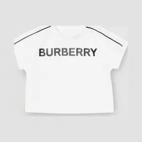 博百利/Burberry 童装 徽标装饰棉质 T 恤衫 (白色) 80139941