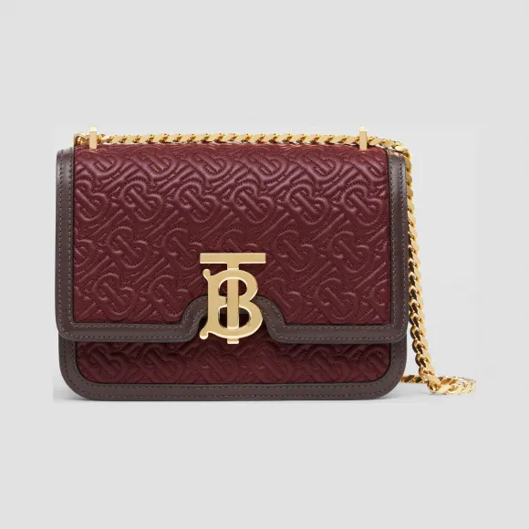 博百利/Burberry 女士 TB 小号专属标识绗缝羔羊皮锁扣包 (深勃艮第酒红色) 80149231