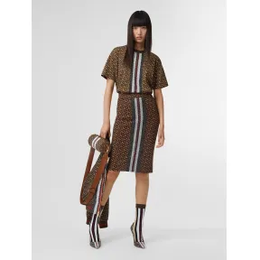 博百利/Burberry 女士 专属标识条纹印花宽松棉质 T 恤衫 (马鞍棕) 80184331